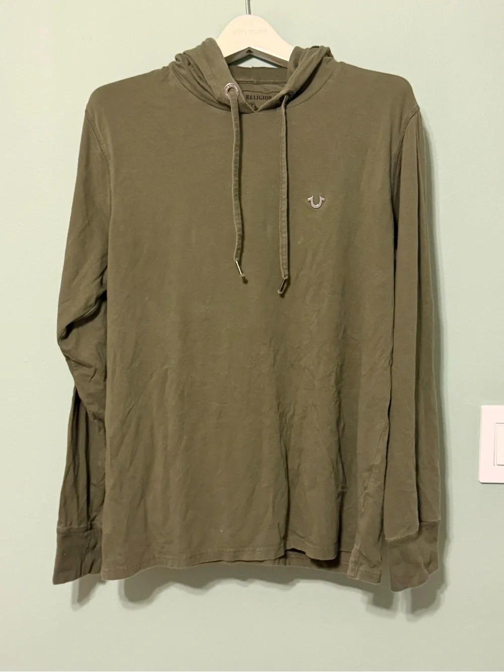 True Religion Olive Green Hooded Long Sleeve Tee